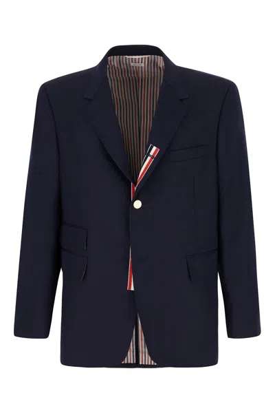 Thom Browne Navy Blue Polyester Blend Blazer In 415