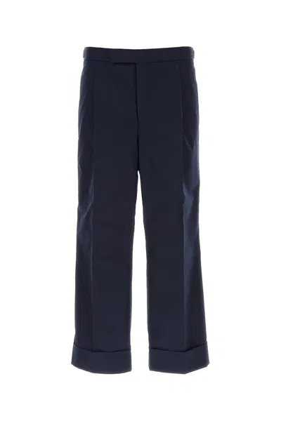 THOM BROWNE NAVY BLUE POLYESTER BLEND PANT