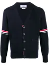 Thom Browne Rib Stitch Wool Cardigan In Navy Blue
