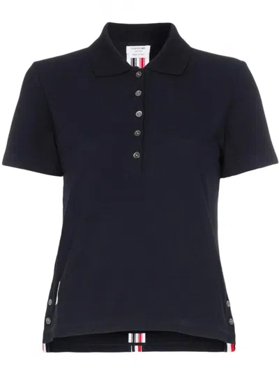 Thom Browne Navy Blue Rwb Cotton Polo Shirt In Black