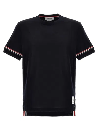 THOM BROWNE NAVY BLUE RWB DETAIL T-SHIRT