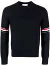 Thom Browne Men Rwb Wool Crewneck Jumper In Navy Blue