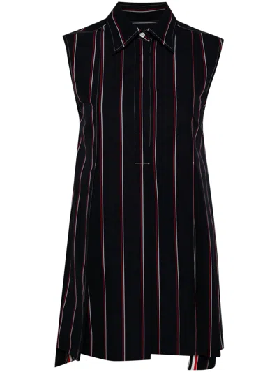 THOM BROWNE NAVY BLUE RWB-STRIPE SHIRT DRESS