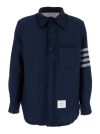 Thom Browne Navy Blue Shirt With Contrasting 4-bar Detail In Black