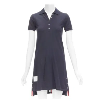 Pre-owned Thom Browne Navy Blue Signature Stripe Webbing Pique Polo Dress It36 Xxs