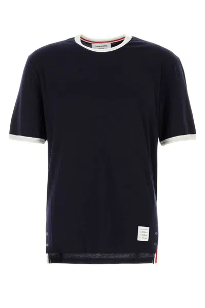 THOM BROWNE NAVY BLUE STRETCH WOOL T-SHIRT