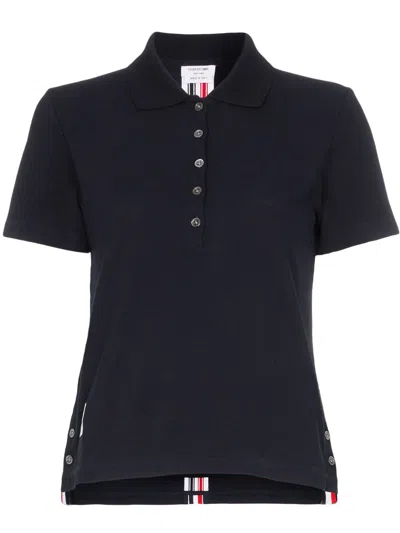 Thom Browne Navy Blue Striped Cotton Polo Shirt For Women