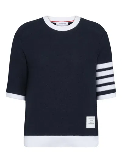 Thom Browne Women Navy Blue Textured T-shirt