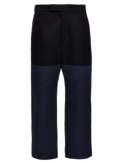 THOM BROWNE NAVY BLUE STRAIGHT LEG TROUSERS
