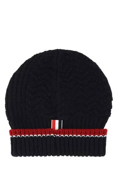 Thom Browne Navy Blue Wool Beanie Hat In 415