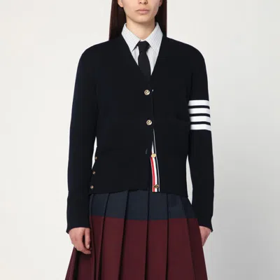 THOM BROWNE NAVY BLUE WOOL CARDIGAN