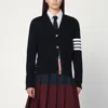 Thom Browne Navy Blue Wool Cardigan In Black
