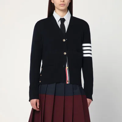 Thom Browne Navy Blue Wool Cardigan In Black