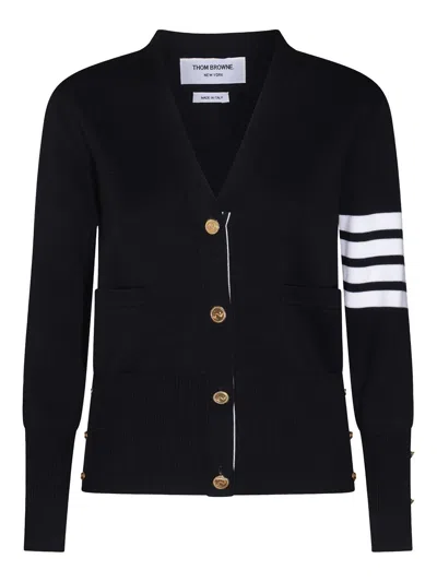 THOM BROWNE NAVY BLUE WOOL CARDIGAN