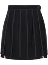 THOM BROWNE NAVY BLUE WOOL HIGH-WAISTED PLEATED MINI SKIRT FOR WOMEN