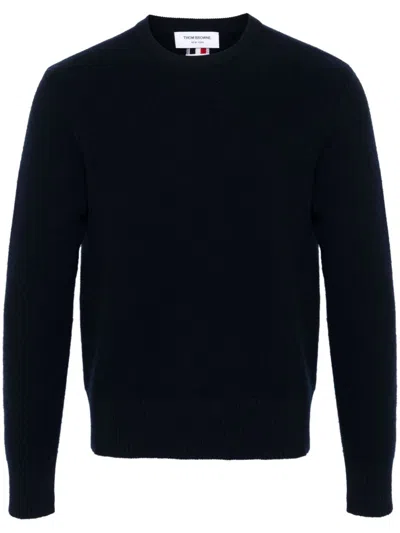 THOM BROWNE THOM BROWNE NAVY BLUE WOOL LOGO SWEATER