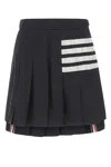 Thom Browne Navy Blue Wool Mini Skirt In Black