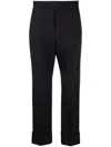 Thom Browne Tailored Blue Wool Trousers With Tricolor Detail In Light Blue