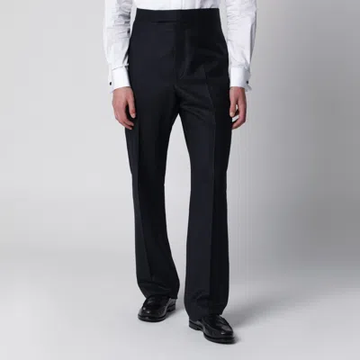 Thom Browne Navy Blue Wool Trousers In Black