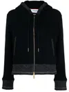 Thom Browne Zip-up Wool Fleece Hooded Sweatshirt In Navy Blue