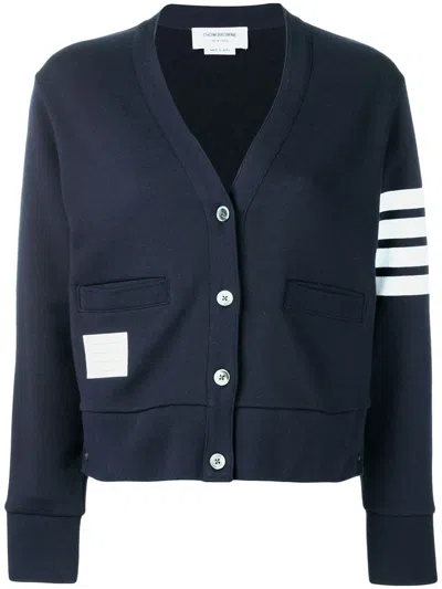 Thom Browne Navy Blue/white 4-bar Stripe Cotton Cardigan For Women