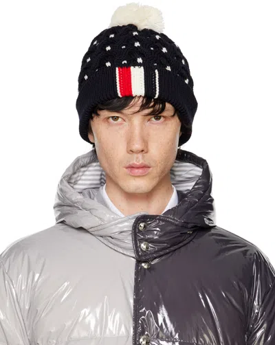 Thom Browne Navy Cable Rwb Striped Beanie In 415 Navy
