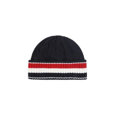 Thom Browne Navy Cable-knit Beanie In Black