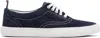 Thom Browne Navy Calf Suede Heritage Sneakers In Blue