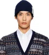 Thom Browne Navy Cashmere 4-bar Cuff Beanie