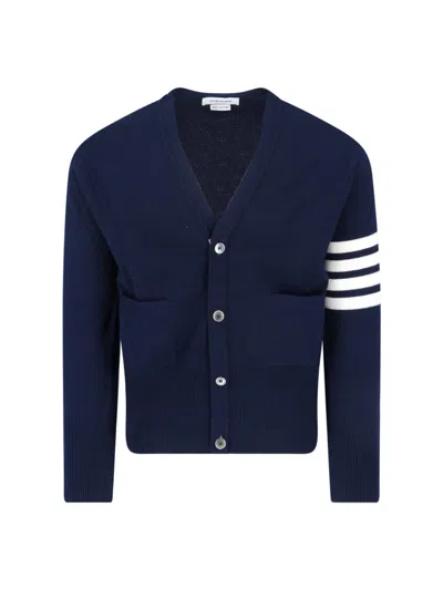 Thom Browne Navy Cashmere Cardigan With V-neckline In Blue