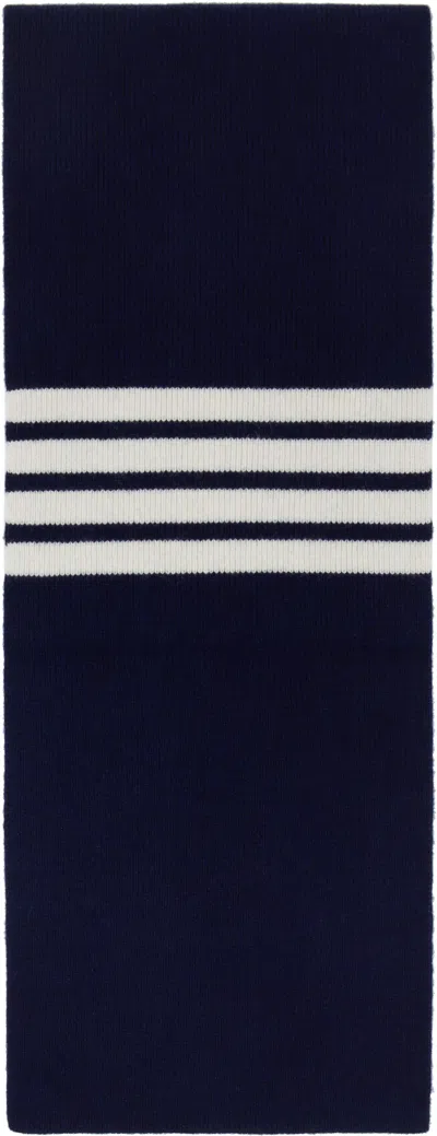 Thom Browne Navy Cashmere Rib 4-bar Scarf