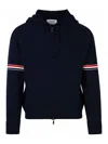 Thom Browne Zip-up Hoodie With Drawstring And Contrast Stripes In Azul Oscuro
