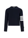 Thom Browne Navy Cashmere Sweater With Iconic Sleeve Stripes In Blue