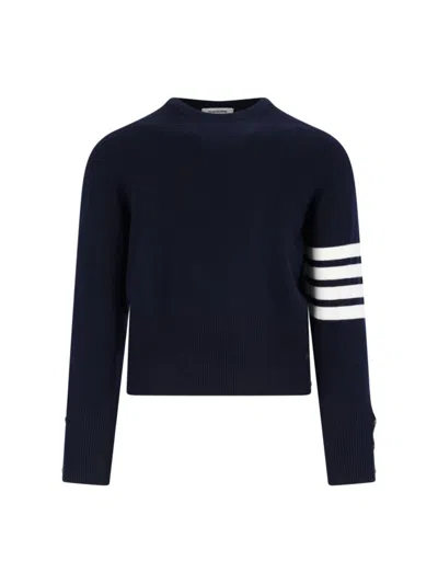 Thom Browne Navy Cashmere Sweater With Iconic Sleeve Stripes In Blue
