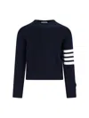 Thom Browne Navy Cashmere Sweater With Iconic Sleeve Stripes In Blue