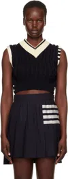 Thom Browne Navy Classic Baby Cable Stitch Cropped Vest In 415 Navy