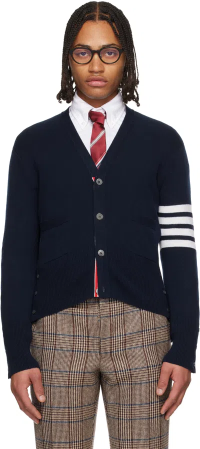 Thom Browne Navy Classic Cashmere 4-bar V-neck Cardigan In Blue