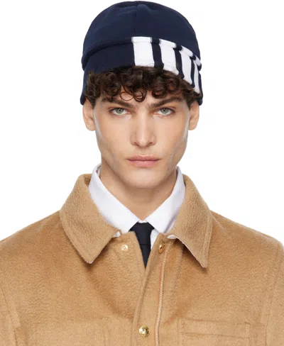 Thom Browne Navy Classic Jersey 4-bar Loopback Beanie In Blue