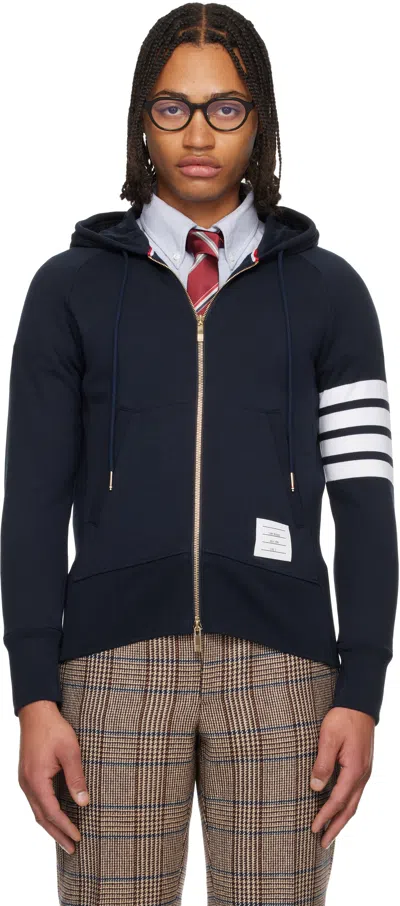 Thom Browne Navy Classic Loopback 4-bar Full Zip Hoodie In Blue