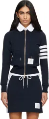 Thom Browne Navy Classic Loopback 4-bar Full Zip Hoodie In Blue