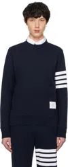 Thom Browne Classic Sweatshirt In Classic Loopback With Engineered 4 Bar In 461 Navy