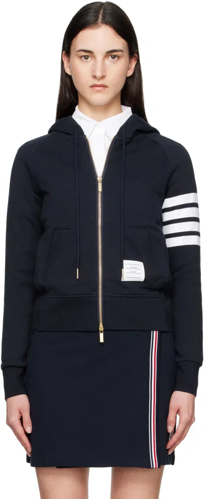 Thom Browne Navy Classic Loopback 4-bar Zip Hoodie In Black