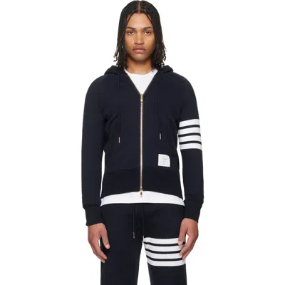 Thom Browne Navy Classic Loopback 4-bar Zip-up Hoodie In Black