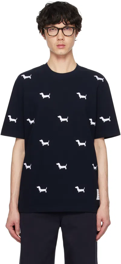 Thom Browne Dachshunds Embroidered Cotton T-shirt In Blue