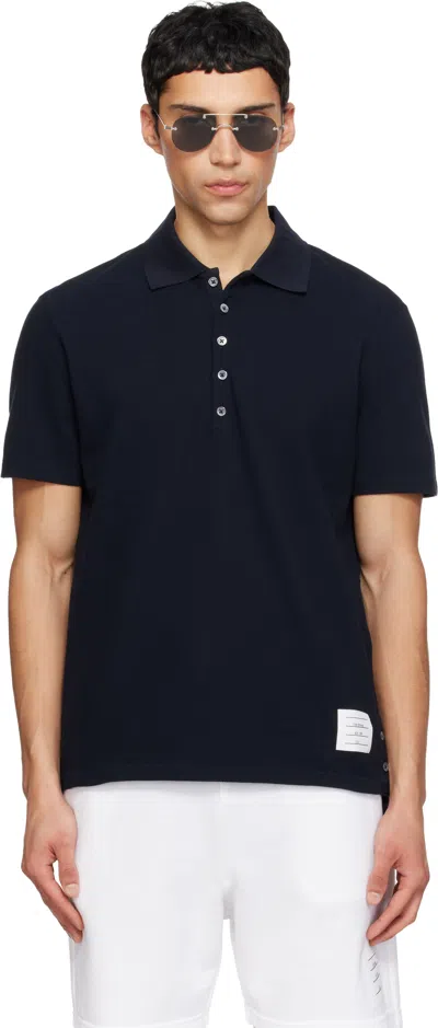 Thom Browne Navy Classic Pique Stripe Relaxed Polo In Black