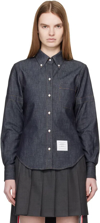 Thom Browne Navy Classic Point Collar Denim Shirt In Blue