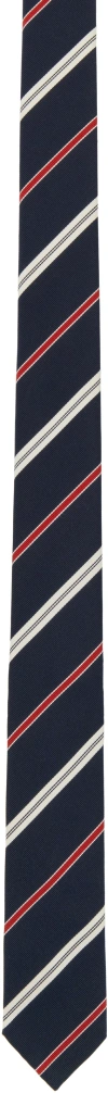 Thom Browne Striped Silk & Cotton Classic Tie In 415 Navy