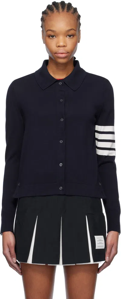 Thom Browne Navy Cotton 4-bar Cardigan In 415 Navy