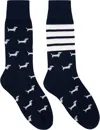 Thom Browne Navy Cotton 4-bar Hector Mid Calf Socks In Blue