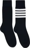 Thom Browne Navy Cotton 4-bar Mid Calf Socks In Blue